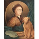 After William Hogarth FRSA - Self-portrait with Trump, his pug dog, inscribed, trompe-l'œil mount,