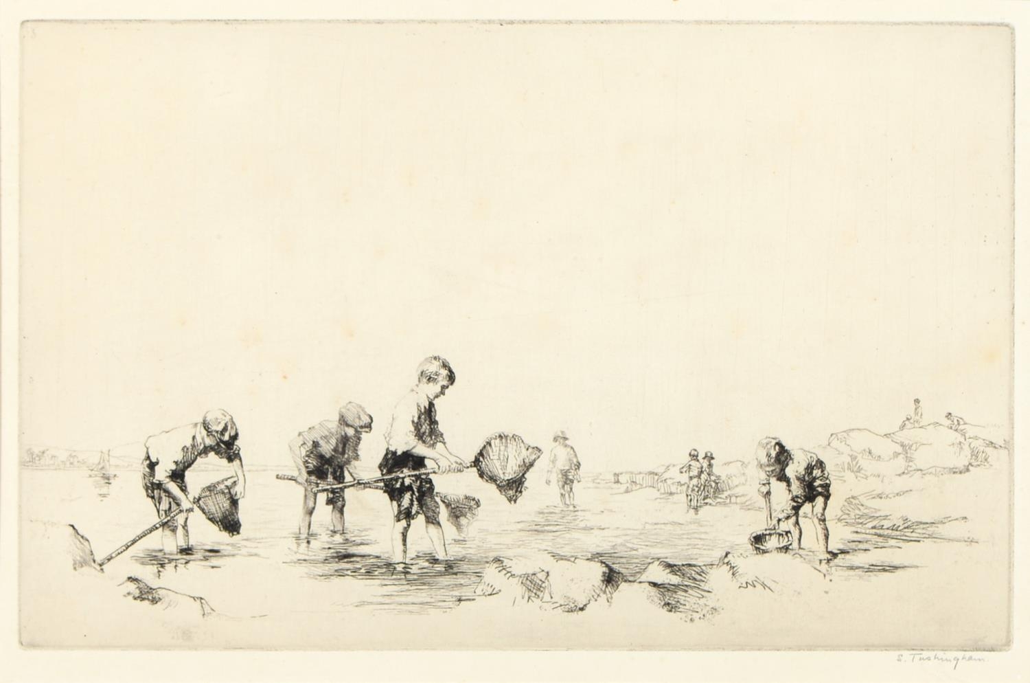 Sidney Tushingham (1884-1968) - Youths Crabbing on the Beach, signed in pencil, etching, 21.5 x - Image 4 of 6