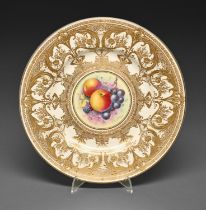 A Royal Worcester plate, c1970, painted to the centre by F Higgins, signed, with fruit reserved on a