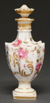 An English porcelain scent bottle and stopper, c1820, of 'inverted umbrella' shape, painted with