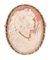 A cameo brooch, the oval shell mounted in 9ct gold, 38mm, Birmingham 1997, 7.8g Good condition
