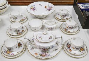 A Royal Crown Derby Derby Posies pattern tea service and a matching fruit stand, late 20th c,