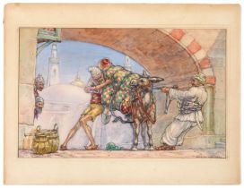 Dunstan Mortimer, early 20th c - A Stubborn Ass, possibly a book illustration for The Arabian