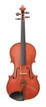 A violin, Patrick Jowitt, Nottingham, 1990, length of back 35.5cm, maker's blue paper label and a