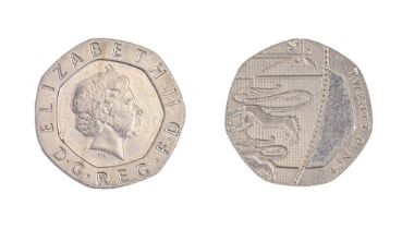 Coin. United Kingdom 20 pence mule, error obverse (no date, 2008-2015)