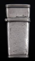 A silver lancet case, early 19th c  with reeded borders, disguised push piece, 63mm h, unmarked, a