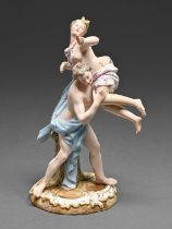 A Meissen group of the rape of a Sabine woman, late 19th c, based on a model by J J Kaendler, 17.5cm