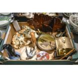 A Soviet Russian earthenware model of a tiger and miscellaneous ornamental ceramics and metalware,