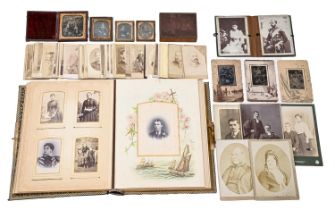 Victorian photographs. A musical tooled leather photograph album of contemporary cabinet portraits