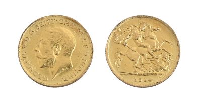 Gold coin. Half sovereign 1914