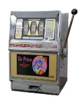 Mechanical Gaming. A Bally table-top slot machine, Sir Prize, c, 1965, chromium facade with inset