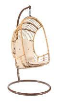 A bamboo hanging chair, 1970s, with steel support, 175 h x 97cm  w