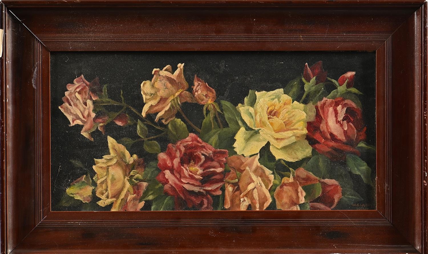 W S Lacey (Fl. early 20th c) - Roses, two, both signed and dated 1929, oil on canvas, 36 x 62cm - Image 2 of 6