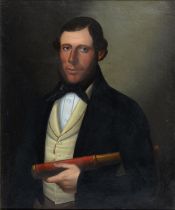 American School, 19th c (ascribed) - Portrait of a Man, half length, in black cravat and coat,