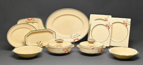 Clarice Cliff. An A J Wilkinson Ravel dinner service, 1935, Biarritz and Odilon shape, covered