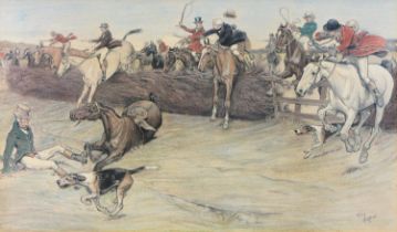 Cecil Aldin RBA (1870-1935) - Hunting Scene, reproduction printed in colour, 43 x 73.5cm and five