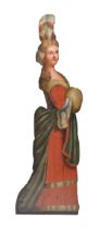 An English painted dummy board figure, probably 18th c, in the form of a girl in a 'fontange' head