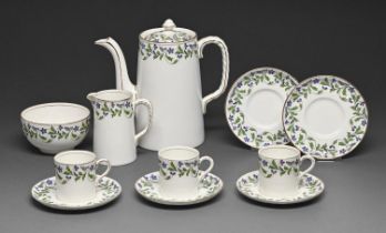 An Aynsley coffee service, c1910, with blue and green trailing sprig border, coffee pot and cover