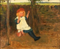 Henry John Dobson RSW (1858-1928) Jessie Hopkinson on a Garden Swing, Tongue, Yorkshire,  signed