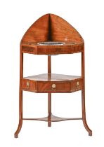 A George III mahogany corner washstand, 104cm h; 41 x 55cm and a glass basin Minor faults and