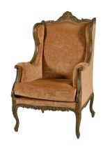 A French giltwood armchair, late 19th / 20th c, in Transitional style Wear on arms showing red