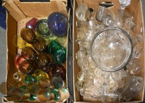 A quantity of cut, coloured and other decorative and drinking glass ware