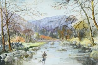 John Mellor, 20th / 21st c - Fishing on a Highland Burn; Norwich; Leadenham; Exeter Cathedral, four,