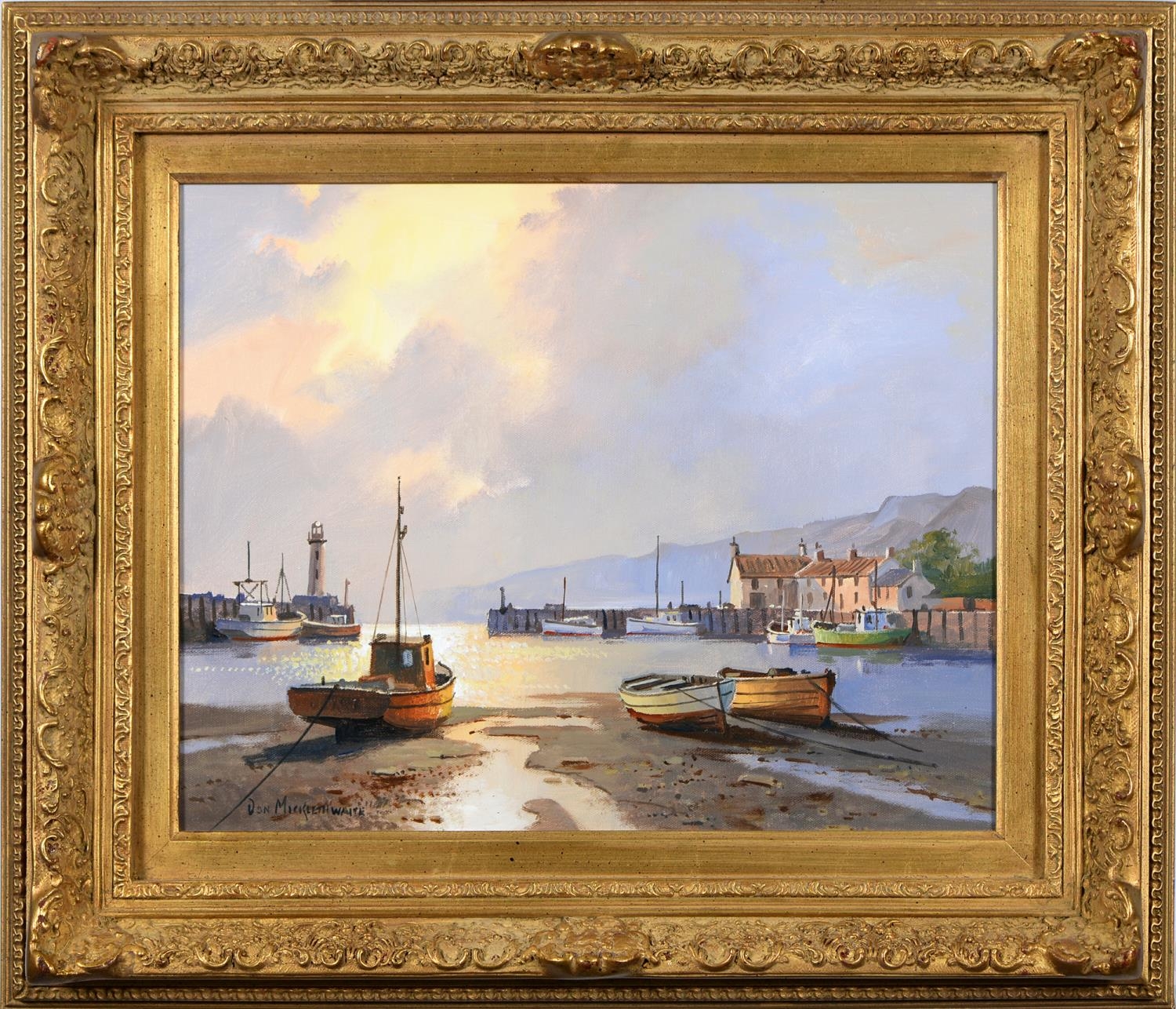 Don Micklethwaite (1936-) - Harbour Scene at Sunset,  signed, oil on canvas, 38.5 x 48.5cm Good - Image 2 of 3