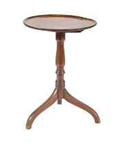 A George III oak and mahogany tripod table, with dished top, 76cm h; 54cm diam Top repaired