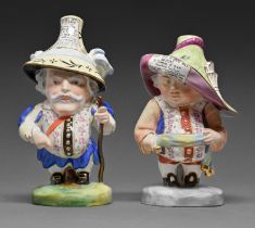 Two Royal Crown Derby figures of Mansion House Dwarves, circa mid 20th c, 17 and 19cm h, red painted