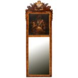 A parcel gilt walnut mirror, early 20th c, painted with putti in clouds, 120 x 42cm Paint chipped