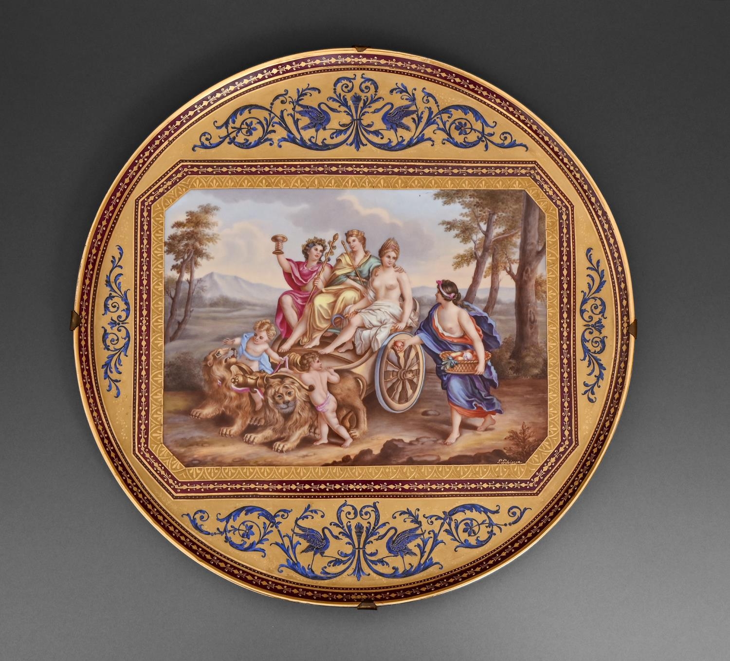 A Carl Knoll Vienna style porcelain cabaret tray, late 19th c, painted by P Tschier..., with