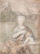 French School, late 17th/early 18th c - Portrait of a Lady of Title, three-quarter length, sitting