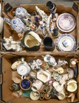 Miscellaneous decorative ceramics, including Staffordshire flatback figures, Doulton character