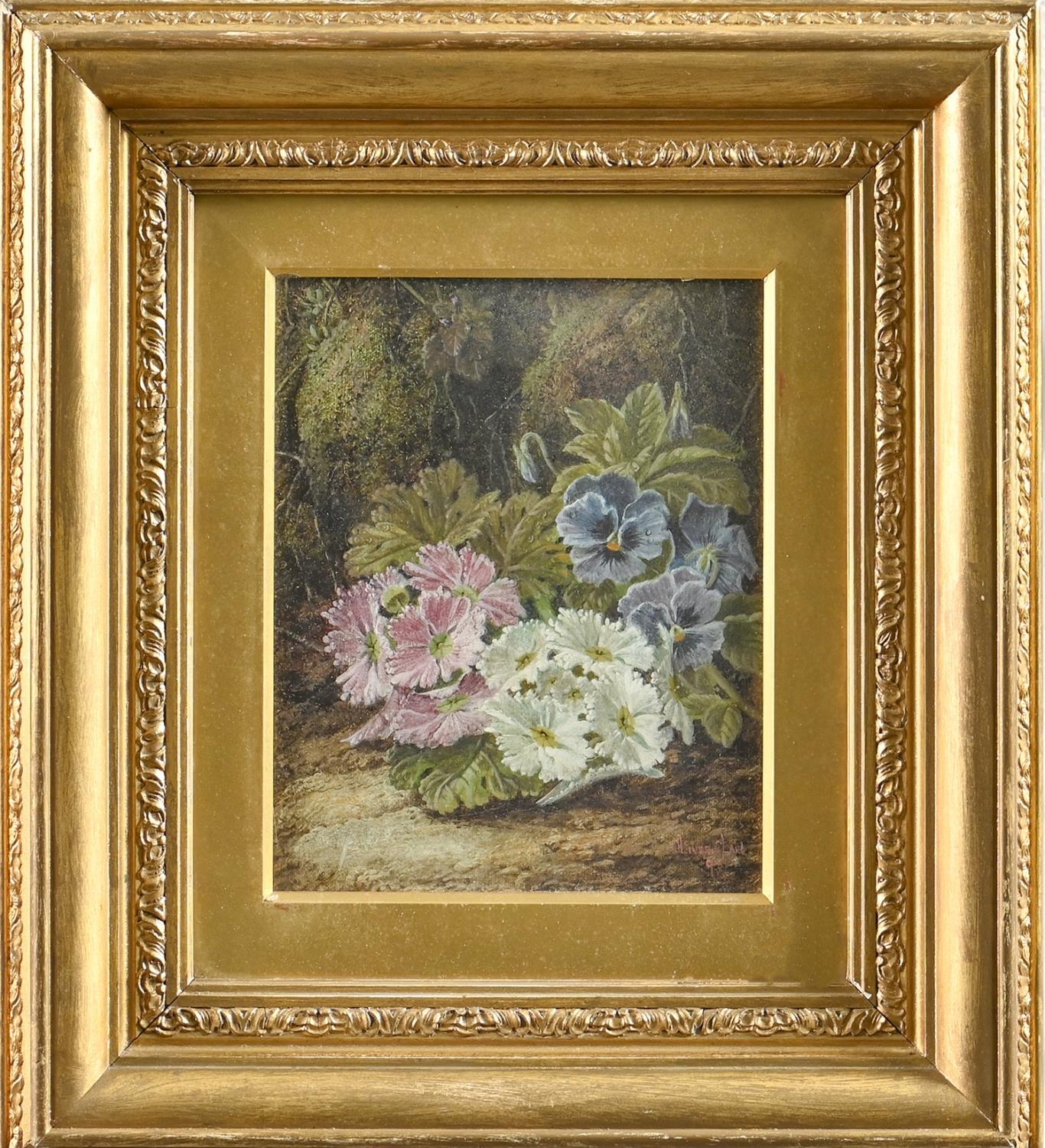 Oliver Clare (1853-1927) - Still Life with Flowers before a Mossy Bank,  signed and dated '98, 24. - Image 2 of 3