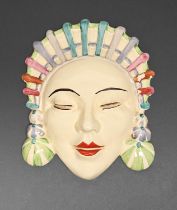 Clarice Cliff. An A J Wilkinson 'Marlene' wall mask, 1930s, 18cm h, printed Bizarre mark Localised