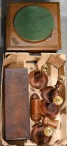 A Victorian mahogany collector's box, with hinged lid, 46cm w, an oak cased table top gramophone,