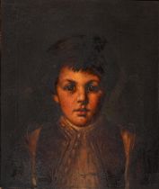 English School, 19th c - Portrait of a Young Boy, dressed as a page, head and shoulders, oil on
