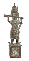 Tribal art. West Africa - a Benin style bronze figure of a warrior, mid 20th c, 53cm h Some splits