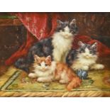 20th / 21st c - Three Kittens, oil on panel, 19 x 24cm Surface slightly spotted when held at an