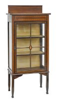 An Edwardian inlaid mahogany china cabinet, with barber pole stringing, 135cm h; 34 x 62cm