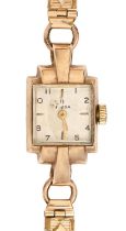 An Omega 9ct gold rectangular lady's wristwatch, 16 x 22mm, Birmingham 1947, plated expanding