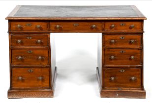 A Victorian walnut pedestal desk, fitted nine drawers, 82cm h; 73 x 121cm Handles replaced; wear