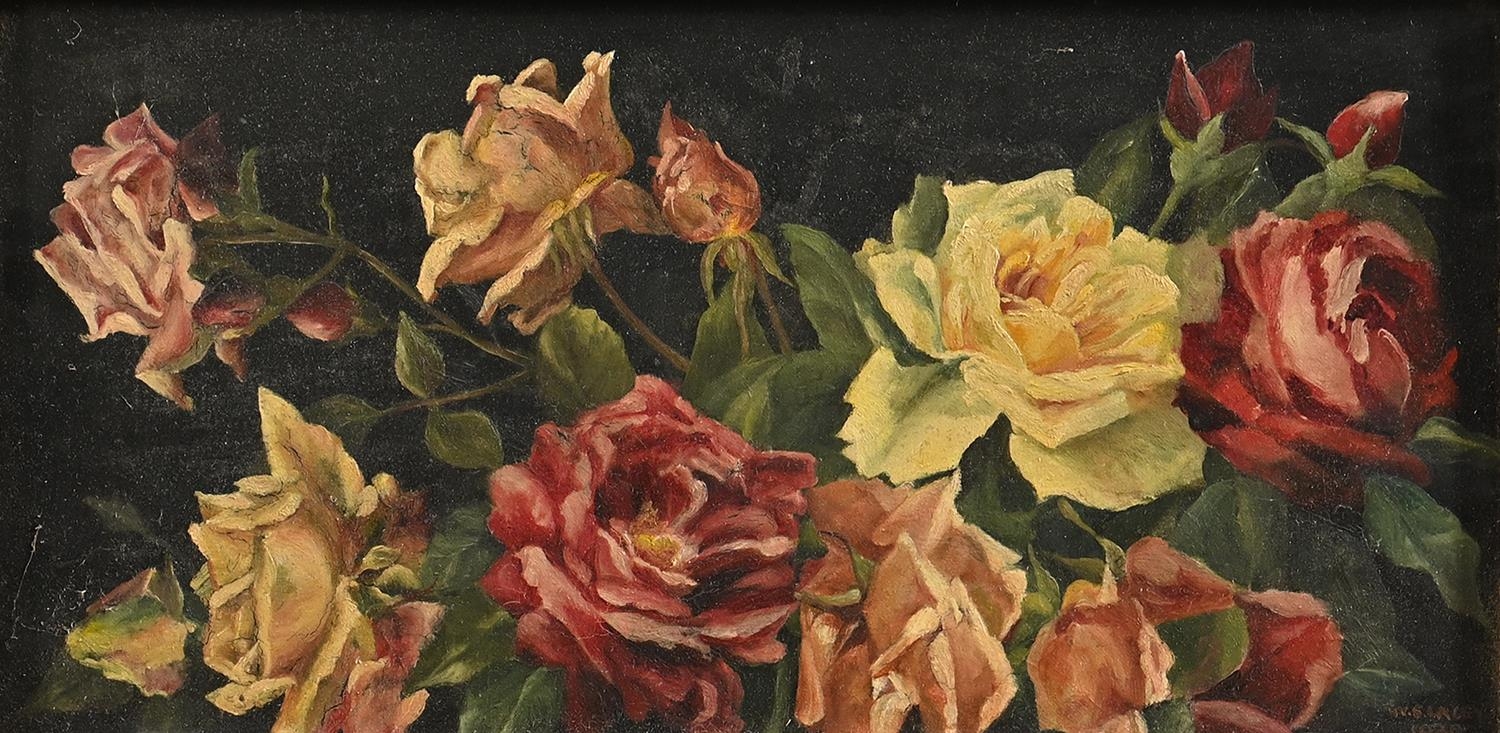 W S Lacey (Fl. early 20th c) - Roses, two, both signed and dated 1929, oil on canvas, 36 x 62cm