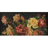 W S Lacey (Fl. early 20th c) - Roses, two, both signed and dated 1929, oil on canvas, 36 x 62cm