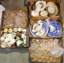 Miscellaneous ceramics and glass, including a graduated set of three Willow pattern meat plates,
