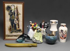 A Royal Doulton bone china figure of a young woman, and other miscellaneous ornamental pottery and