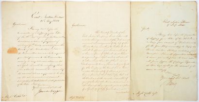 The East India Company. Three manuscript letters from East India House to the bank Messrs. Cobb &