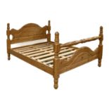 A waxed pine double bed, 194 x 160cm Good solid condition