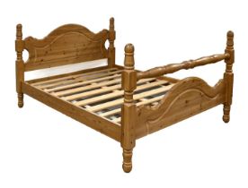 A waxed pine double bed, 194 x 160cm Good solid condition